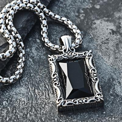 Fashion Simple Black Stone Pendant Classic Stainless Steel Personality Charm Necklace for Women Jewelry Amulet Gift