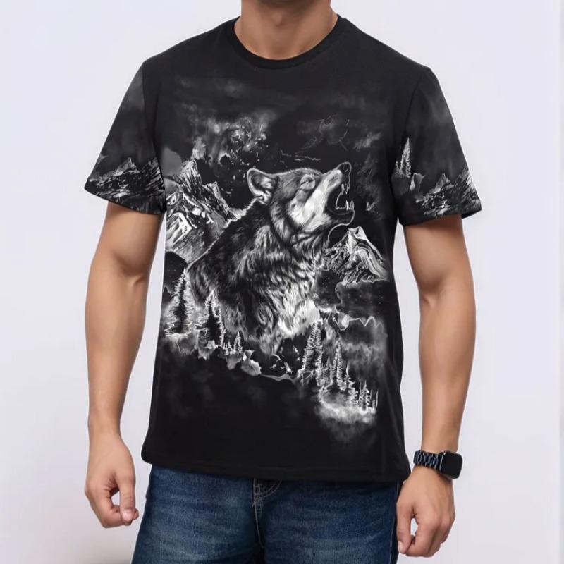 Men's Clothing 3D Wolf Print Summer Man Clothes O-Neck Men's Short Sleeve T-Shirt Loose Men's Funny T-Shirts