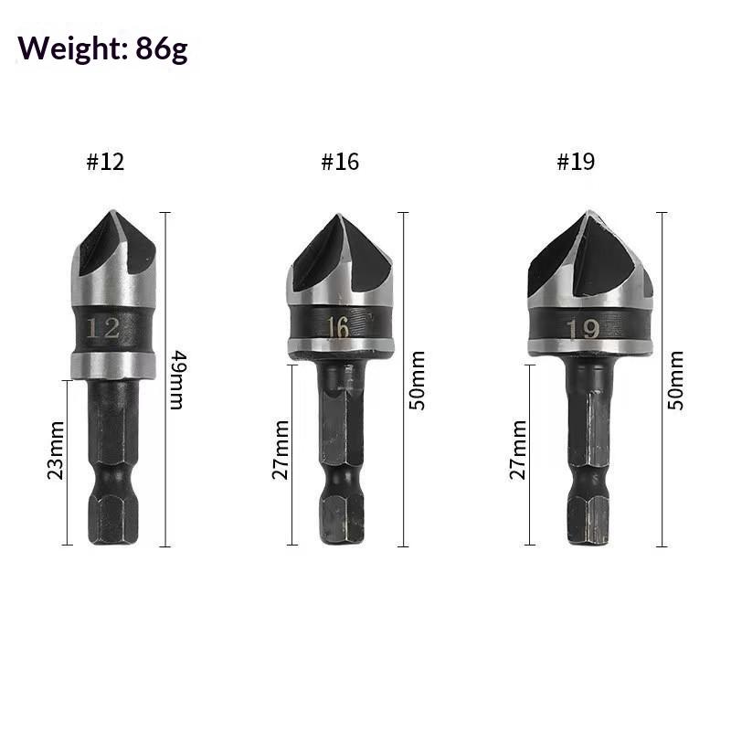 3/5Pcs 5 Flute Titanium Countersink Drill Bit Set With Automatic Center Punch For Woodworking Diy Metal Drilling