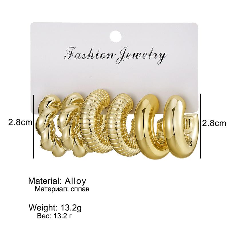 6Pcs Vintage Smooth Water Drop C-Earrings Set for Women Geometric Gold Color Circle Hoop Earring Zircon Ear Studs Jewelry Gifts