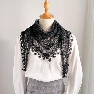 Women Lace Scarf For Church Tassel Triangle Scarf Sheer Floral Scarves Church Prayer Shawl Spanish Mantilla Lace Bufanda Mujer