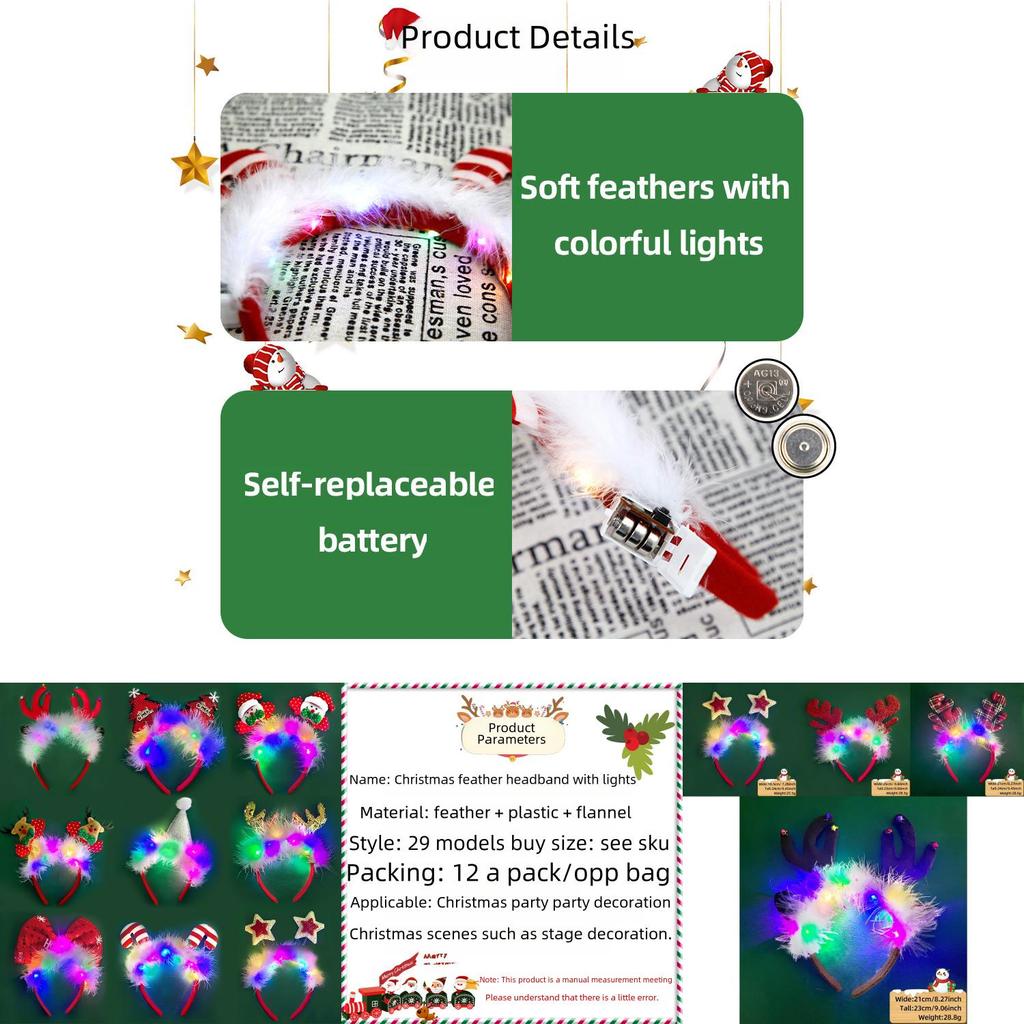 Festliches und buntes Weihnachts-Rentiergeweih-Haarband mit Lichtern für Partys und Veranstaltungen