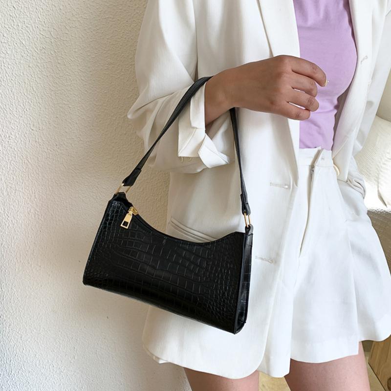 Retro Crocodile Pattern Shoulder Bag For Women Pu Leather Armpit Bag France Clutch Bag Casual Female Clutch Handbags Purse Tote Quality