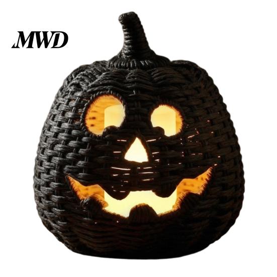 Herfst Buiten Decoratie Handgeweven Pompoenmand met Heksenhoed Deksel, Rustieke Vlechtwerk Trick Beschutte Veranda Decoratie of Snoepmand voor Buiten Halloween