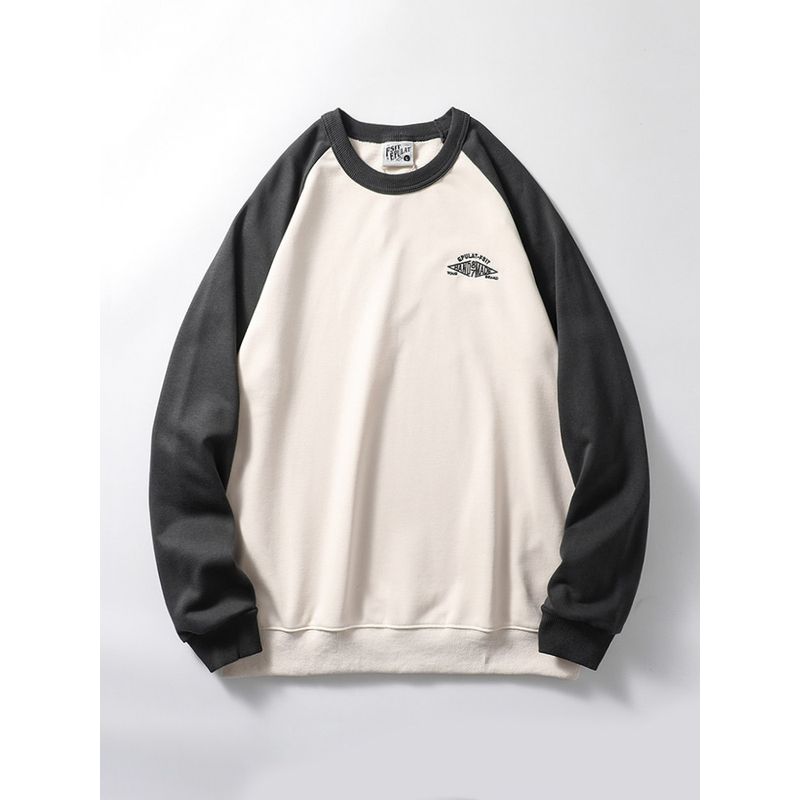 Contrast Color Raglan Terry Spring and Autumn Export Casual Embroidery