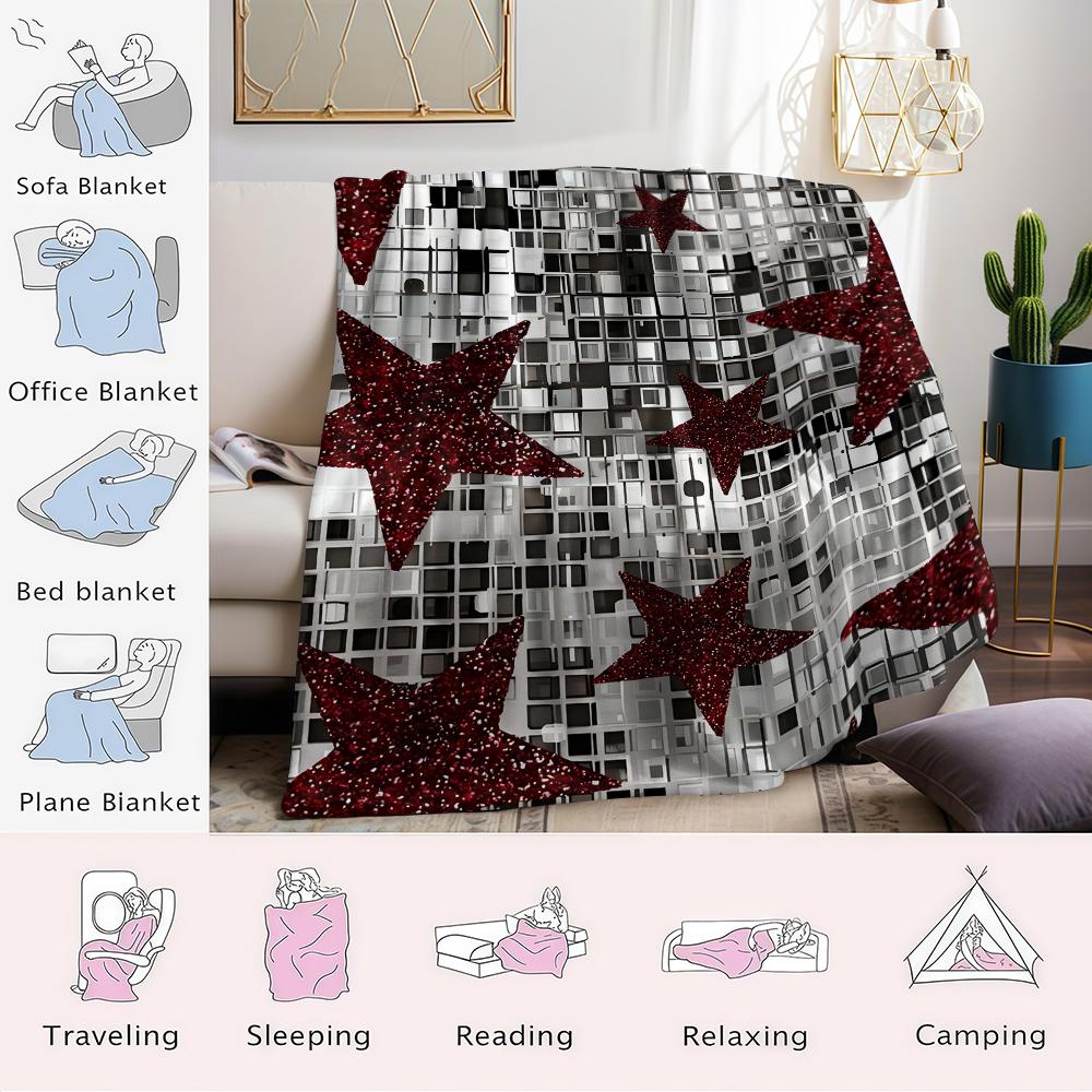 Ruby Star Grid Flannel Blanket Warm Soft Halloween Christmas Couch Warm Cozy Decorative Decor Gift for All Season