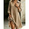 MGHR Moda Feminina Outono Inverno Cor Sólida Estampa Decote V Manga Longa Vestidos Casuais