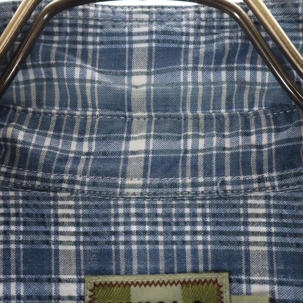 Uniqlo Old Check Pattern Short Sleeve Seersucker Shirt L Blue and Navy Men's Used