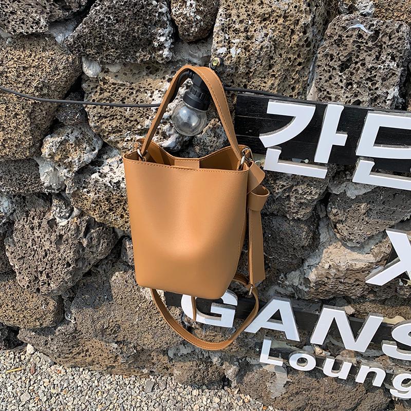2025 Autumn/Winter Korean Style Large Capacity Solid Color Mother-Child PU Crossbody Bucket Bag for Women