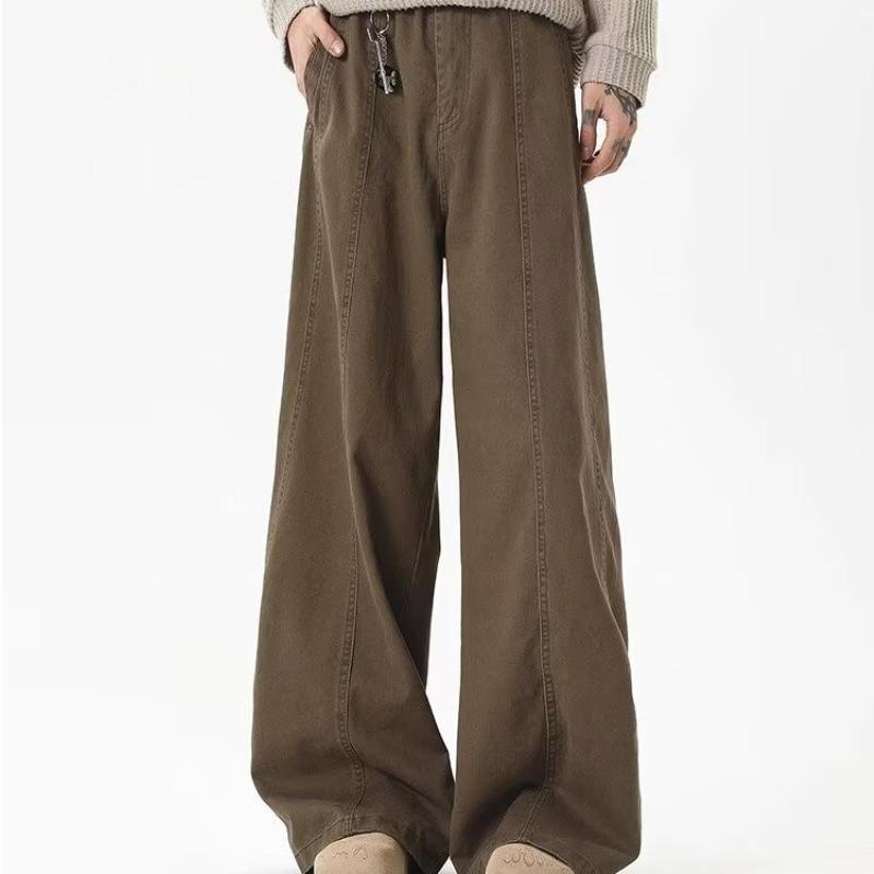 American trendy brand nfit curved split belt wide-leg pants men's and women's loose retro casual pants tide