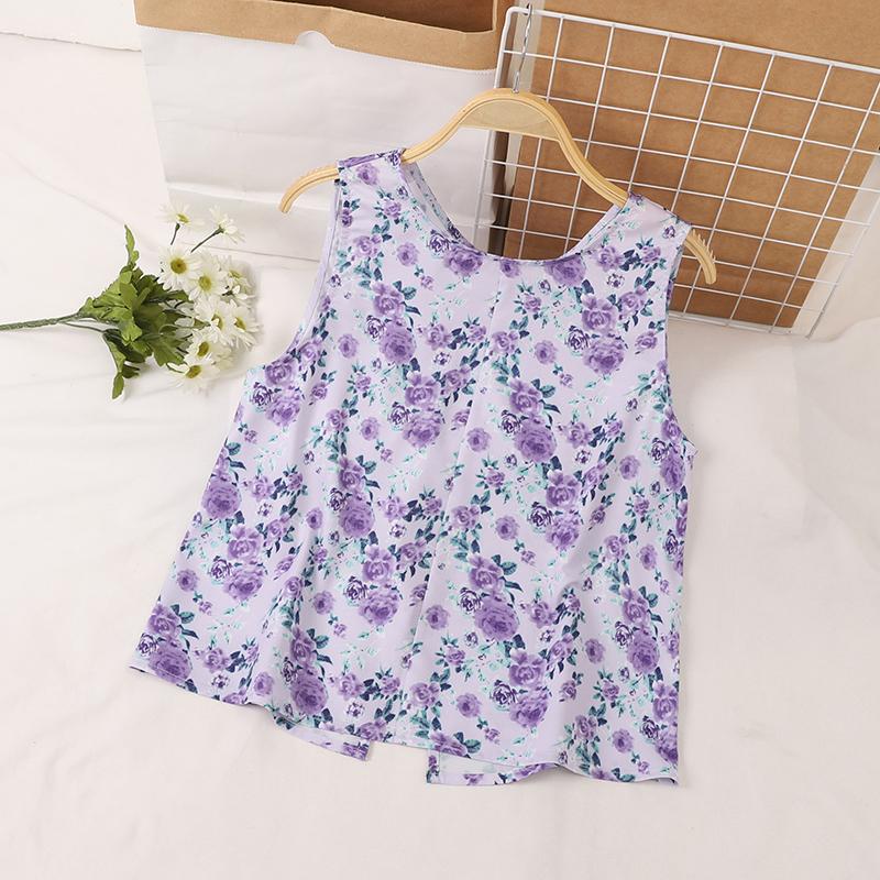 

VONDA Женские повседневные свободные майки без рукавов с цветочным принтом и круглым вырезом 5XL светло-фиолетовый