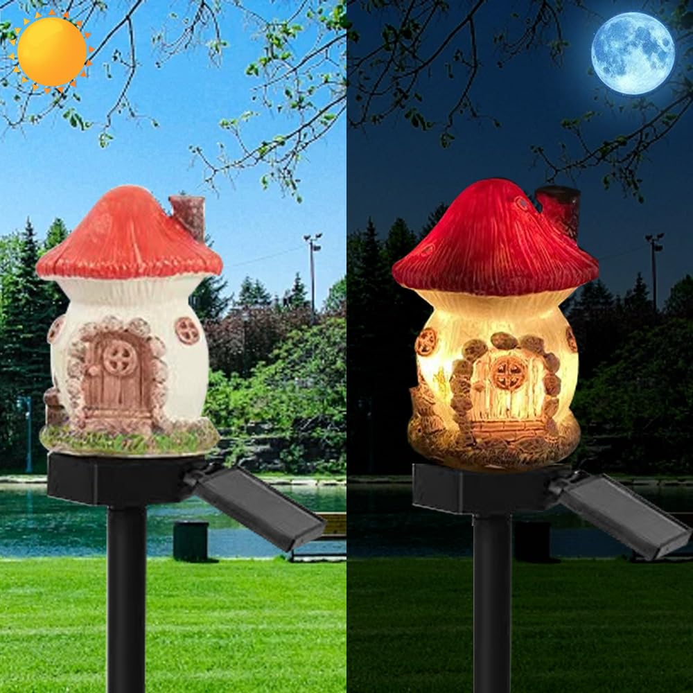 red mushroom shop garden decoration resin cute mushroom shop fall ground Wireless dusk to dawn LED reconnaissance Solar-powered lamp, lamp. light,