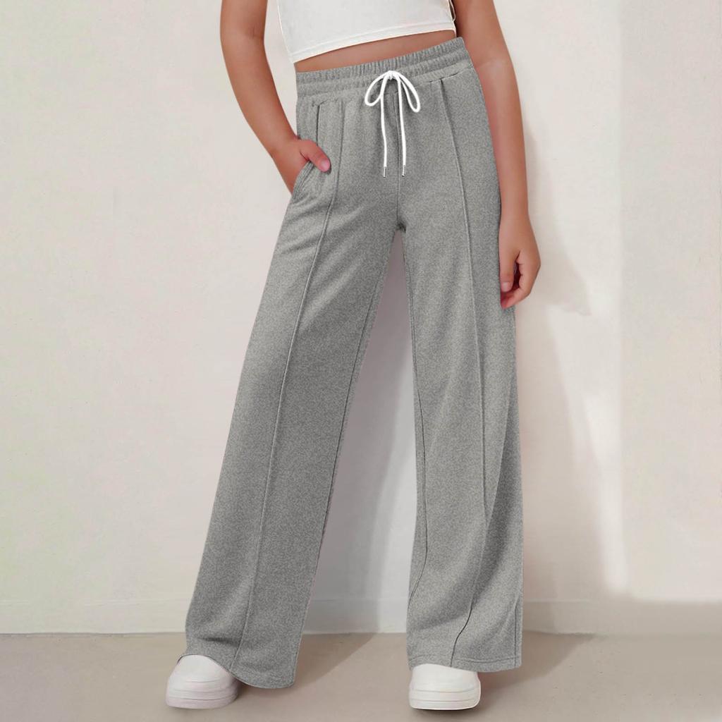 Kids' Fashion Boys' & Girls' Youth Size Elastic Waist Wide-Leg Solid Color Straight-Leg Outerwear Casual Pants
