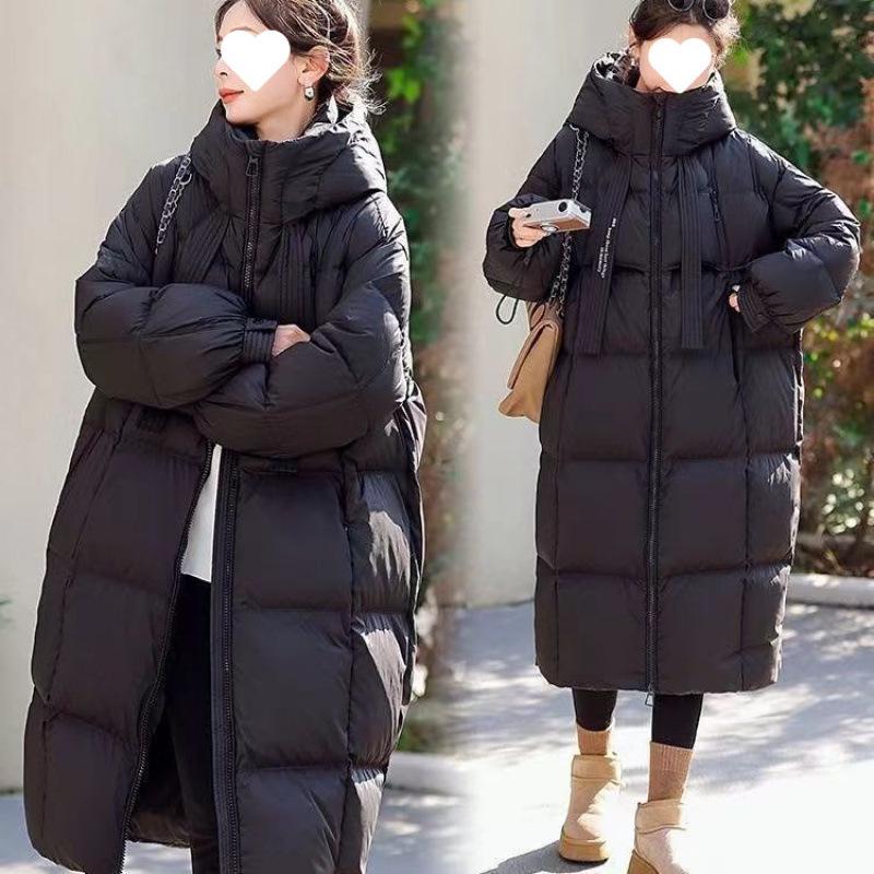 

«Длинное толстое зимнее хлопковое пальто в корейском стиле 2024 года» 2XL (recommended 155-175 jin) чёрный