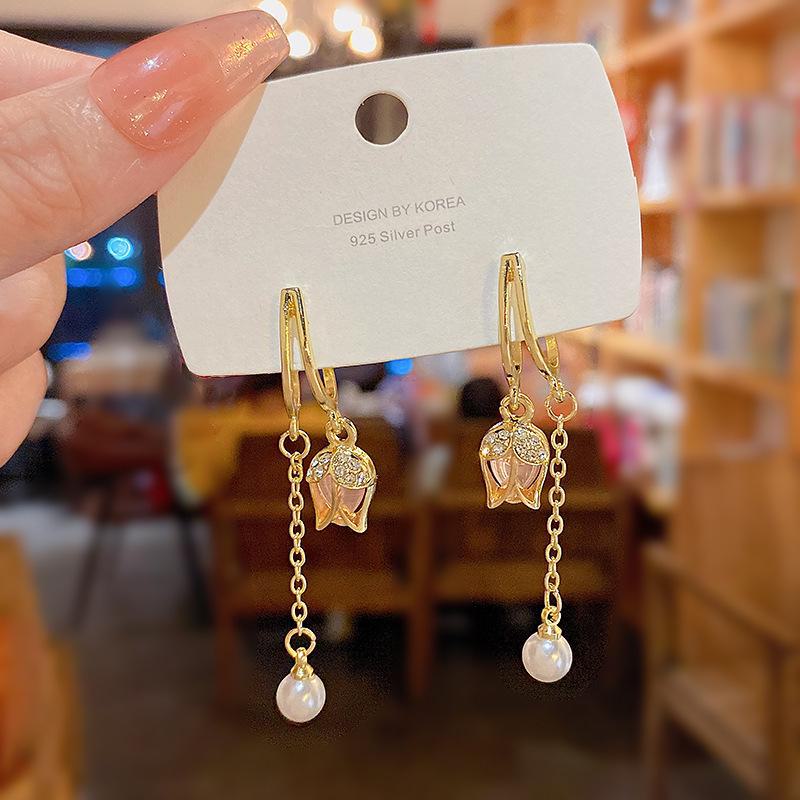 

Серьги-кисточки из серебра 925 пробы с розовыми тюльпанами - Свежий, Роскошный, Высококлассный цветочный дизайн E5199 золотой