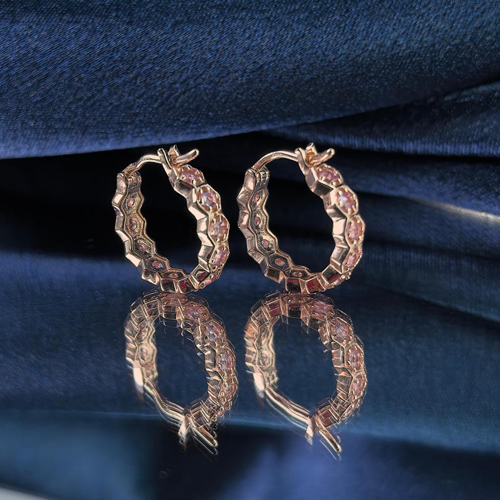 Unique Rose Gold Plated Silver 925 Jewelry Natural Tourmaline Hoop Earrings for Women Birthday Gift Party Wear