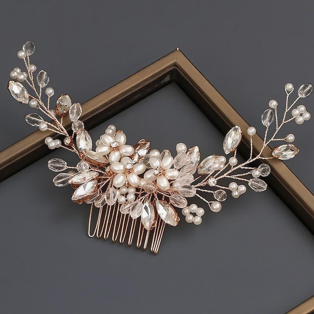 Flower Bridal Headpiece Jewelry Rhinestone Hairpin Gift Pearl Hair Combs  Wedding Ceremony