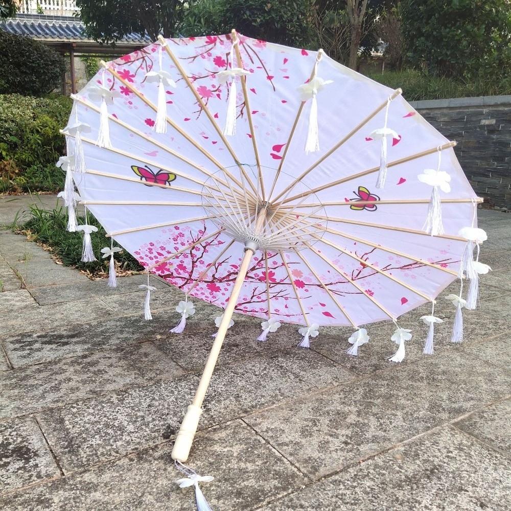 Chinese Japanese Art Tassel Decorative Umbrella Embroidery Flower Girl Umbrella  Wedding Decoration