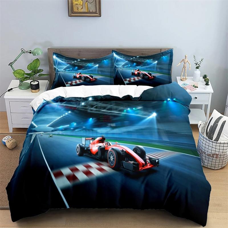 3D Car King Queen Duvet Cover Vintage Lightweight Train Bedding Set for Teens Adult Racing Supercar 2/3pcs Polyester Quilt Cover