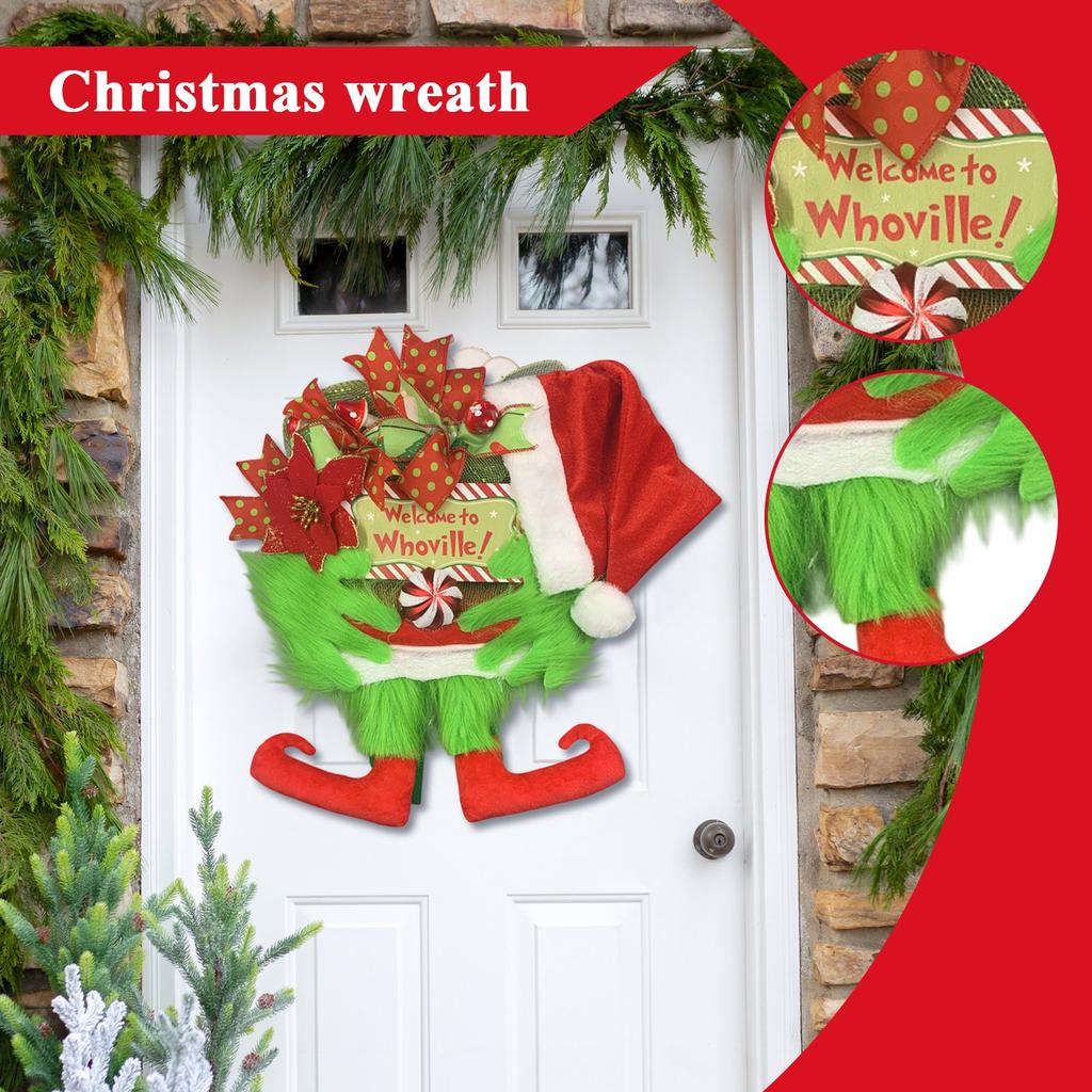 Green Hair Simulation Christmas Decoration European And American Christmas Front Door Decoration Flower Ring