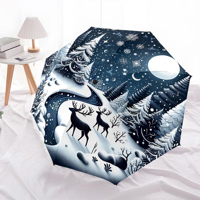 Winter Landscape,Snowy Scene Automatic Folding Umbrella Compact 8 rib Design,Unique Style,Suitable for Everyday Outdoor Use,Perfect Gi