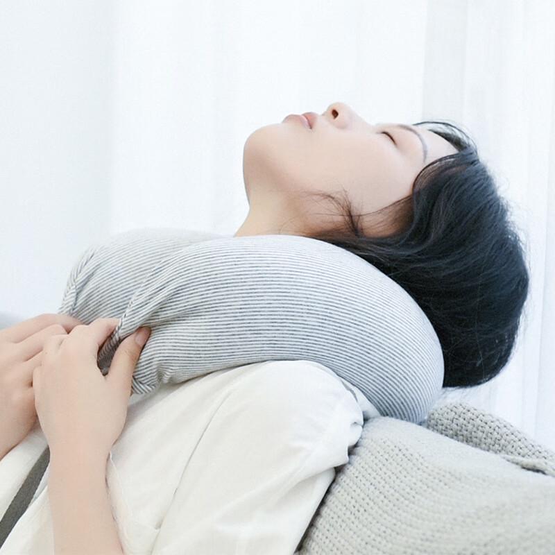 Miling Muji-Style Striped Inflatable U-Shaped Neck Travel Pillow (2-Pack)