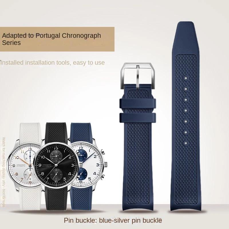 20mm New Metal Curved End Woven FKM Rubber Strap for IWC Portugal IW371609 1620 Series fluororubber watch Bracelet Watchband