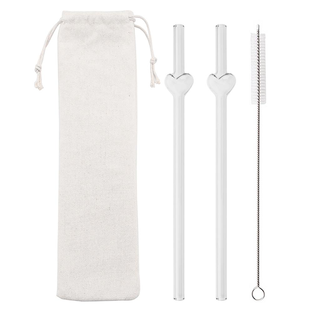 4Pcs Creative Heart Shape Reusable Glass Straws Perfect for Cocktails Iced Coffee Cold Beverages Home Drinking Decoration Gift
