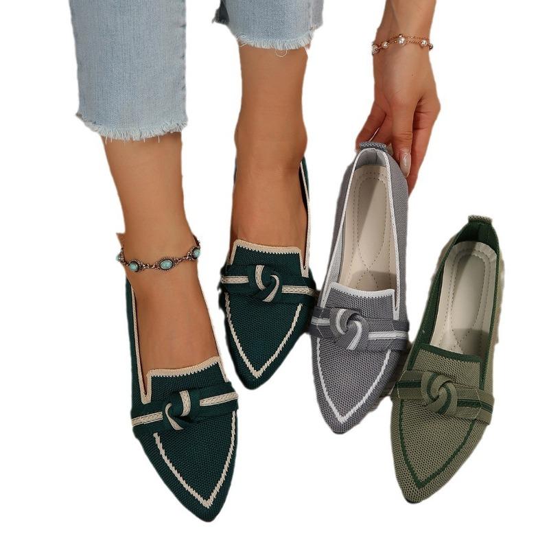 Large Size Fly-woven Breathable Flat-soled Single Shoes Women's Overalls, Bows, Shallow Mouth Lazy Work Shoes Shoes