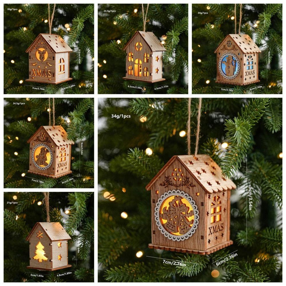 House Shape Light Decor Wood Material Hanging Charm Exquisite Christmas House Ornament Home Layout