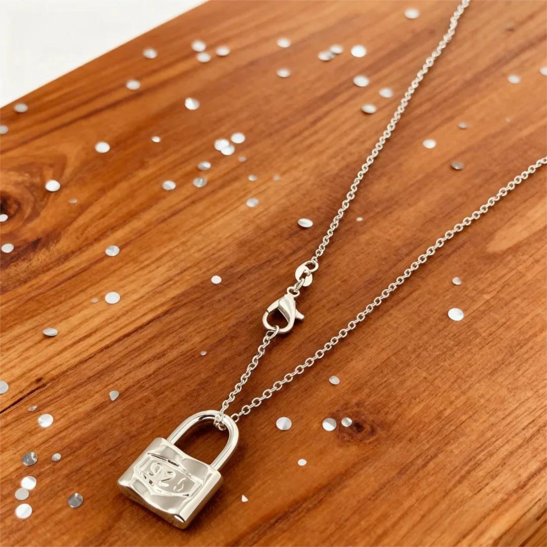 

Korean fashion 925 Sterling Silver stunning Lock lovely necklace for women wedding party Anniversary gift streetwear jewelry 60cm