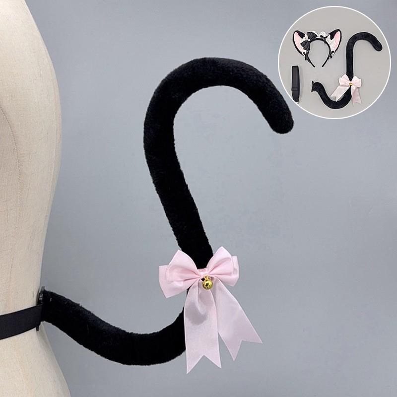 Süßes Japanisches Kawaii Katzenohren Stirnband Schwanz Set Lolita Mode Cosplay Kostüm Zubehör