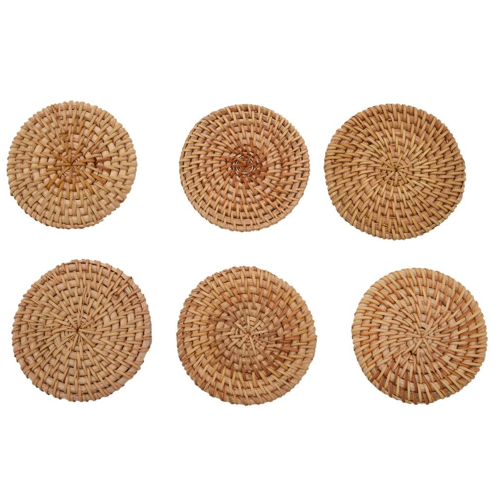 M-Modern-6Pcs/ Drink Coasters Set For Kungfu Tea Accessories Round Tableware Placemat Dish Mat Rattan Weave Cup Mat Pad Diameter