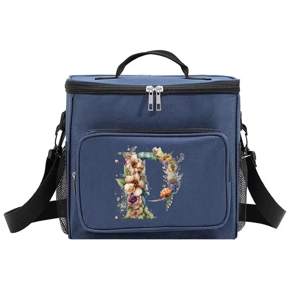 Shoulder Lunch Bag Insulated Bags Waterproof Cooler Box Thermal Organizer Handbag for Men and Women Floral Letter Pattern