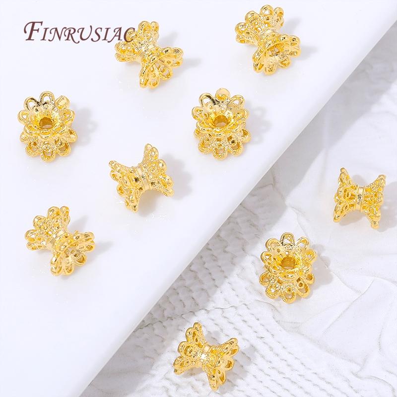18K Gold Plated Hollow Filigree Double Layer Flower Bead Caps,Bead End Caps For DIY Bracelet Necklace Jewelry Making Supplies
