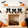Vintage Style Hanging Ornament Halloween Velvet Bows with Skull Ornaments for Tree Decoration, Black Bow Pendant Gothic Flannel Home Holiday
