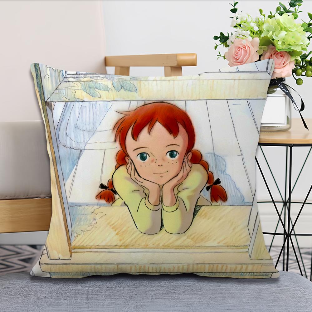 cartoon manga anume a-Anne of Green Gables soft Comfortable Pillow Case for Sofa Living Room Home office Decor Protective Covers