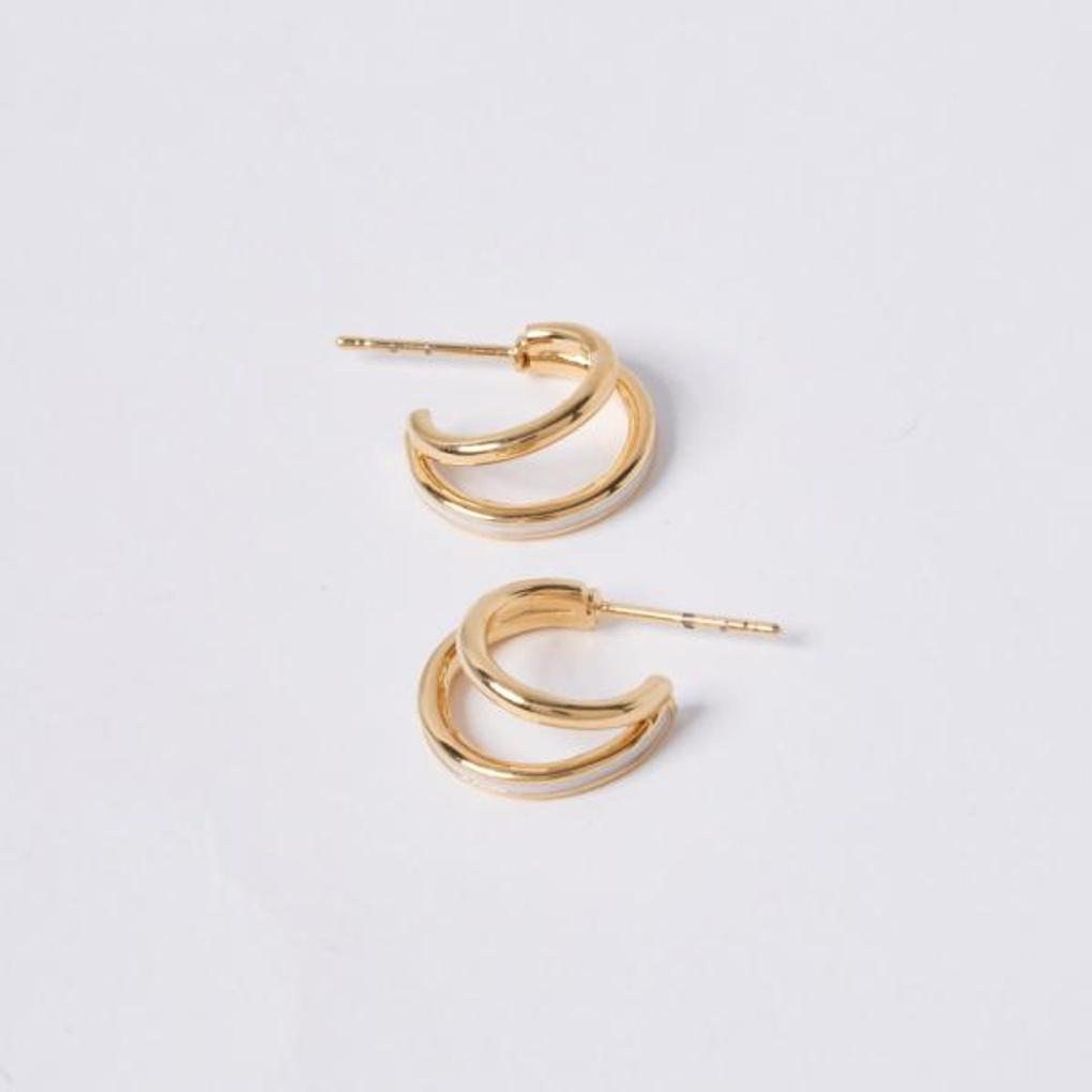 [POPTS] White Basic Double Ring Earrings OTE122527EYW