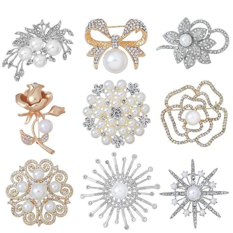 SUNFLOWER Pearl Brooch Pin File Rhinestone Wedding Dress Collar Pin Fashion Fashion Costume Accessories