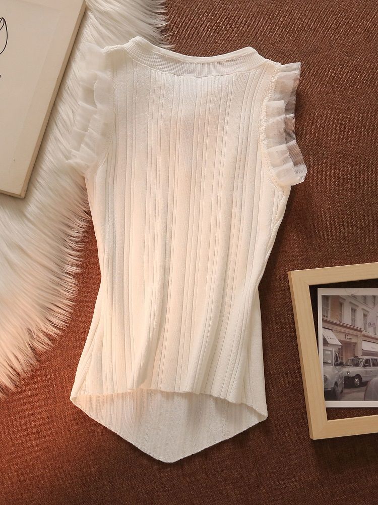 Weiß Reine Begierde Neu Elegant Camisole Damen Sommerkleidung Sexy Schön Ärmellos Süßes Mesh Gestrickte Tops Koreanische Mode Raffiniert Lässige Weste