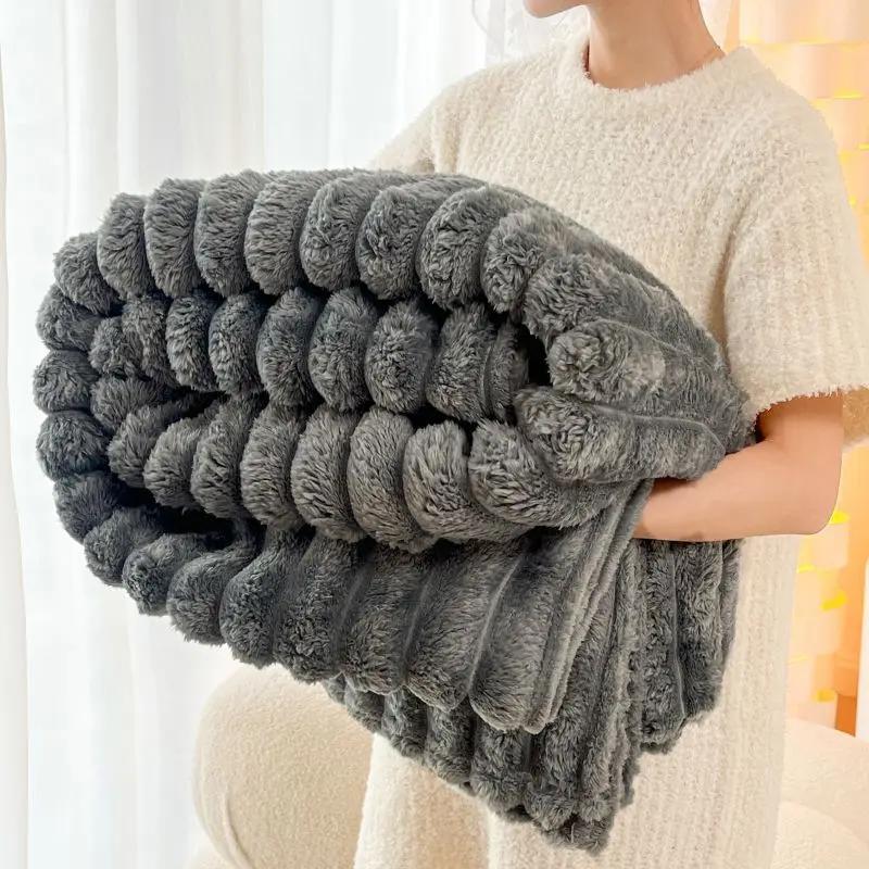 Light Luxury Solid Thickened Imitation Rabbit Fur Plush Sofa Blanket Season Universal Thick Warm Air Conditioning Nap Blanket