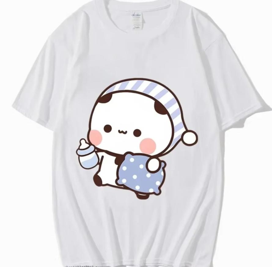 Couple Shirts Kawaii Cute Bubu Panda Going To Sleep With Dudu Bear Graphic Tshirt Cotton Unisex Unisex Clothes Long Sleeve Tees