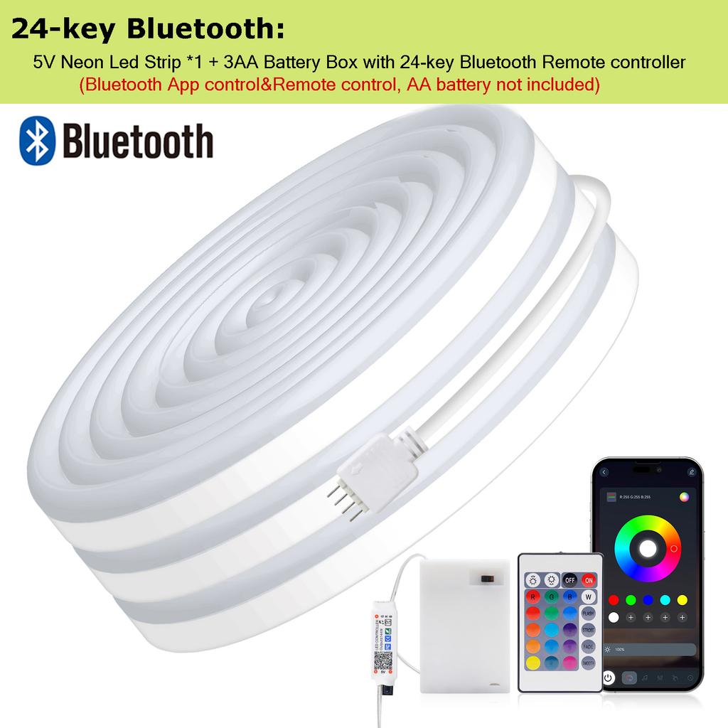 3AA Battery Box RGB Neon LED Strip Light 5V 108LEDs/M Waterproof Bluetooth APP Remote Control Flexible DIY Neon Sign Home Decor