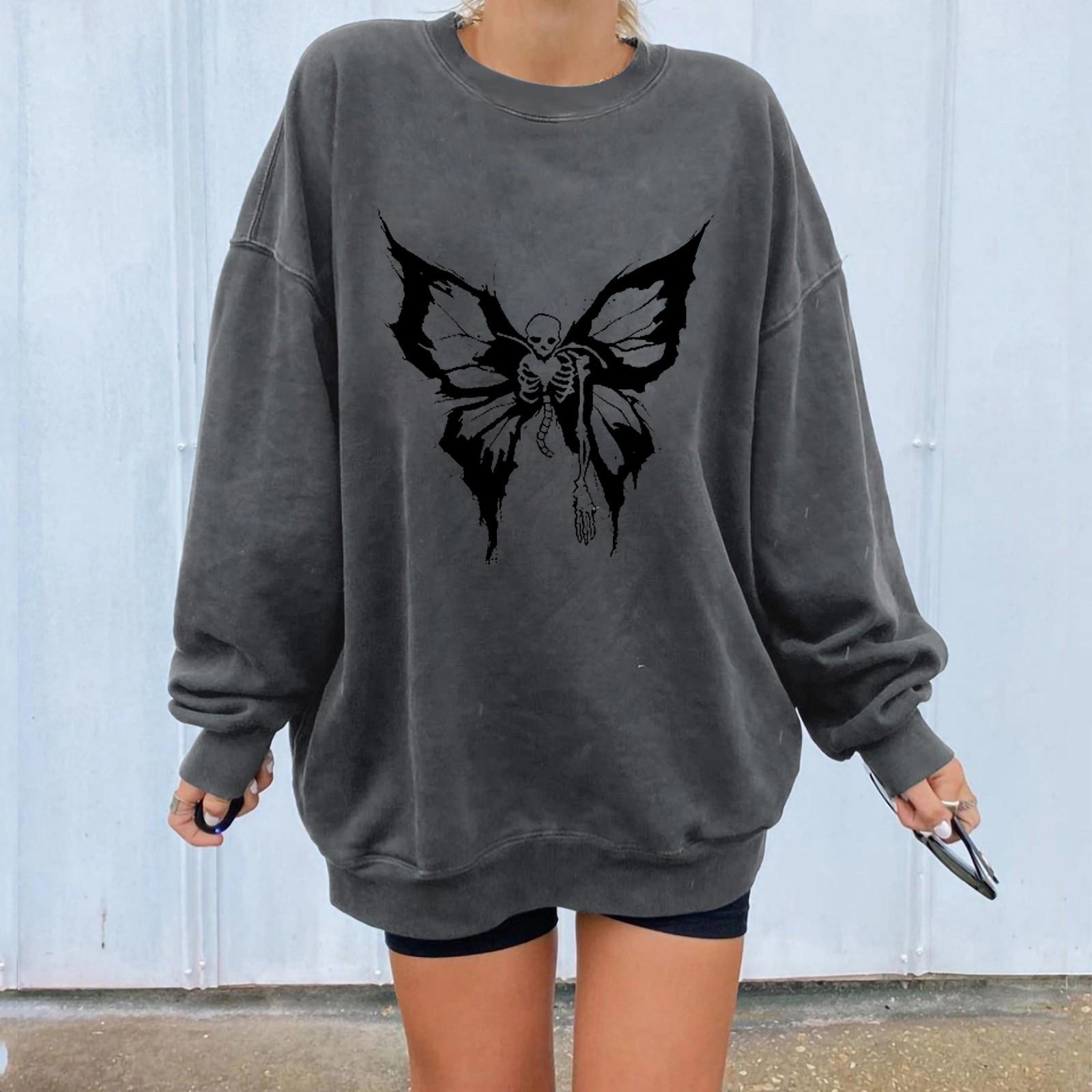 

Женская повседневная толстовка с длинными рукавами и принтом бабочки, пуловер, блузка, топы XXL