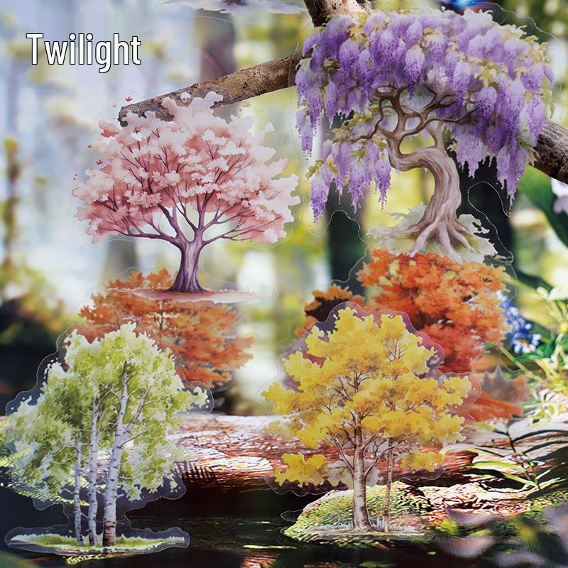 Twilight PET Sticker Pack: Four Seasons Scenery, 20 Sheets, 6 Tree Styles for DIY Projects