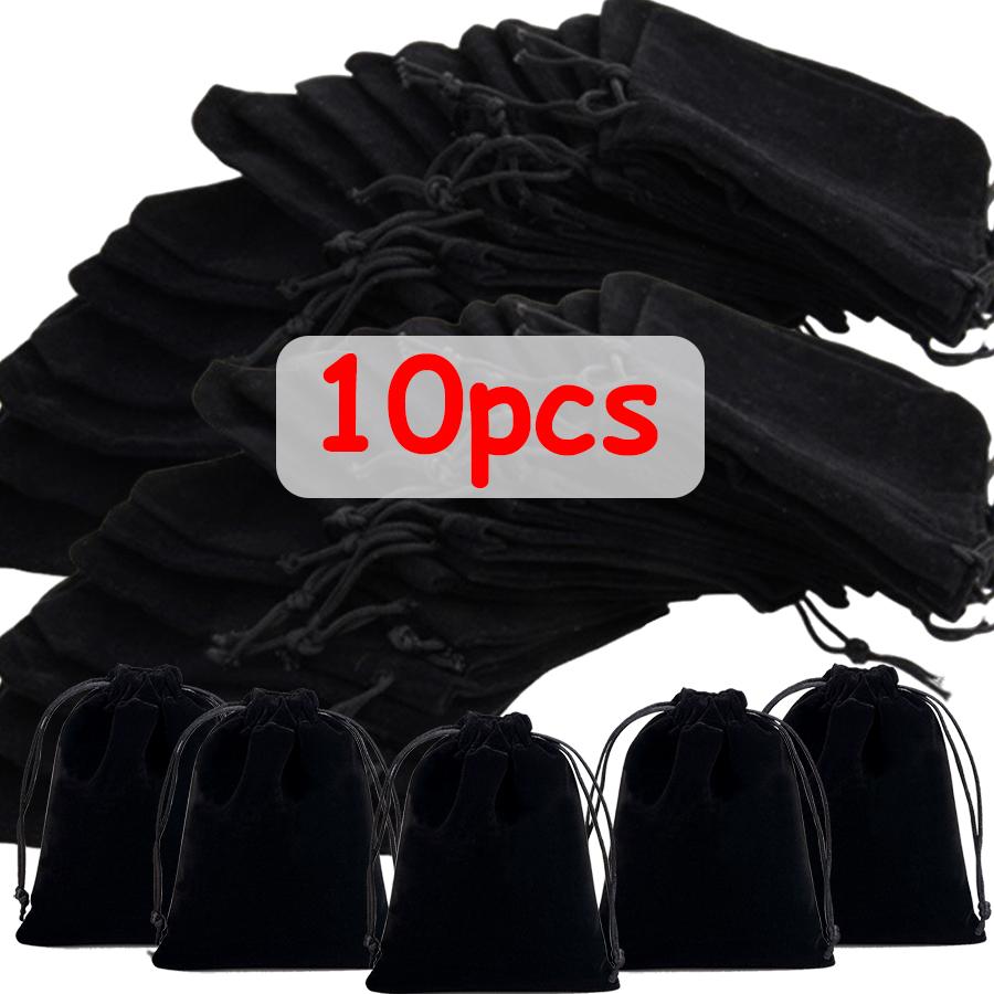 

10pcs 7x9cm Black Velvet Drawstring Pouches - Jewelry Gift Bags for Wedding Party Favors, Small Item Storage & Packaging