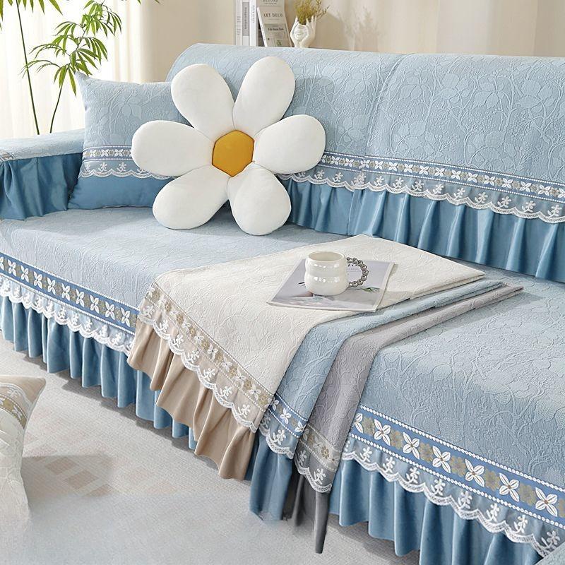 Lace Decorated Non-slip Sofa Cover Protector Chaise Four Season Universal Stretch Corner Sofa Cushion Towel 1/2/3/4-seater