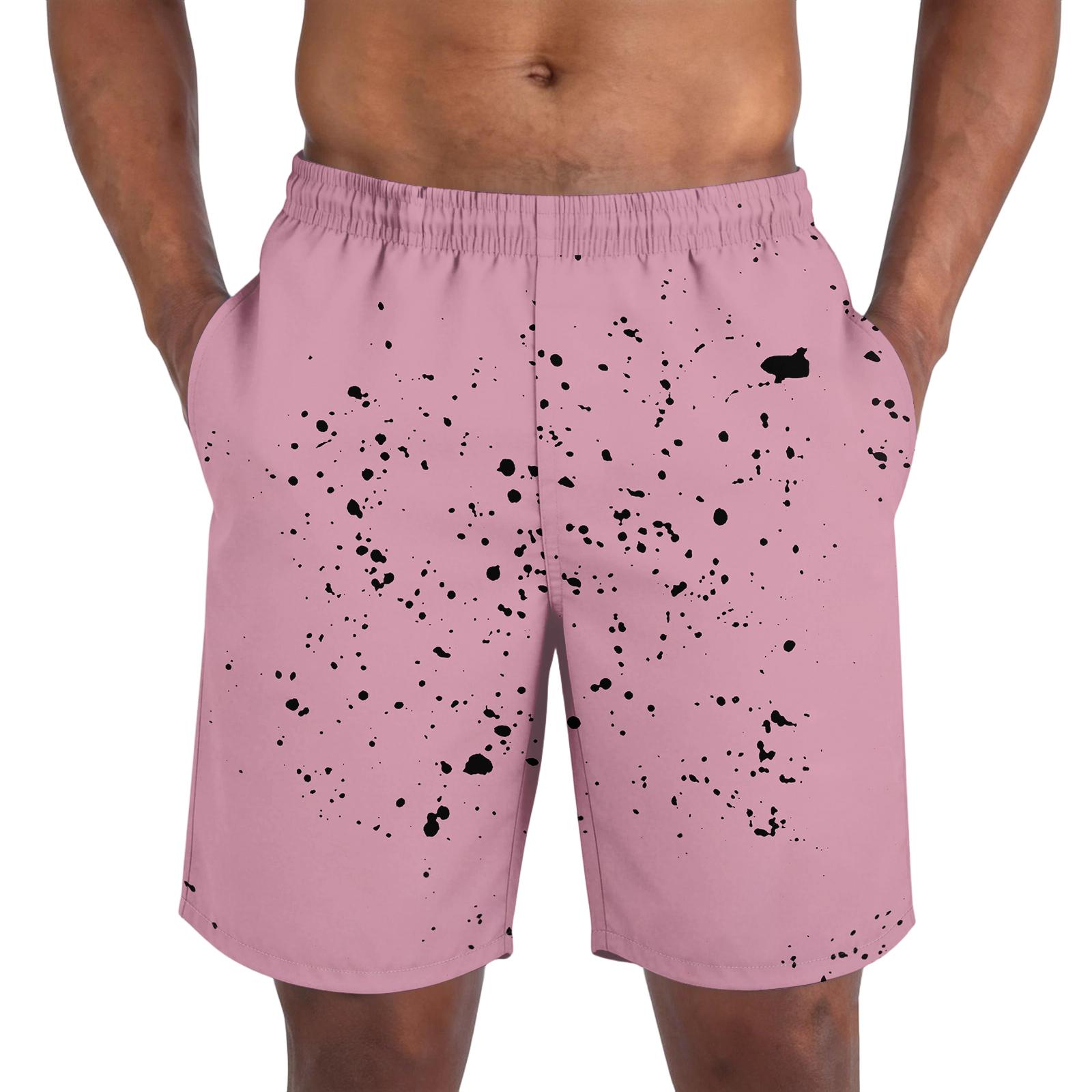 

Mens Elastic Waist Printed Shorts Relaxed Fit Lightweight Casual Shorts with Abstract Pattern for Everyday Wear XXXL розовый