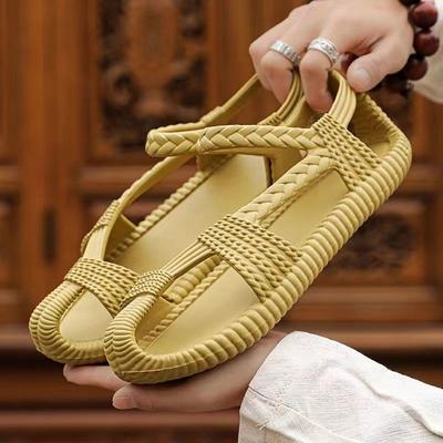Summer New Sandals Men Wear Non-slip Soft Bottom Beach Imitation Straw Slippers Outdoor Home Sandals