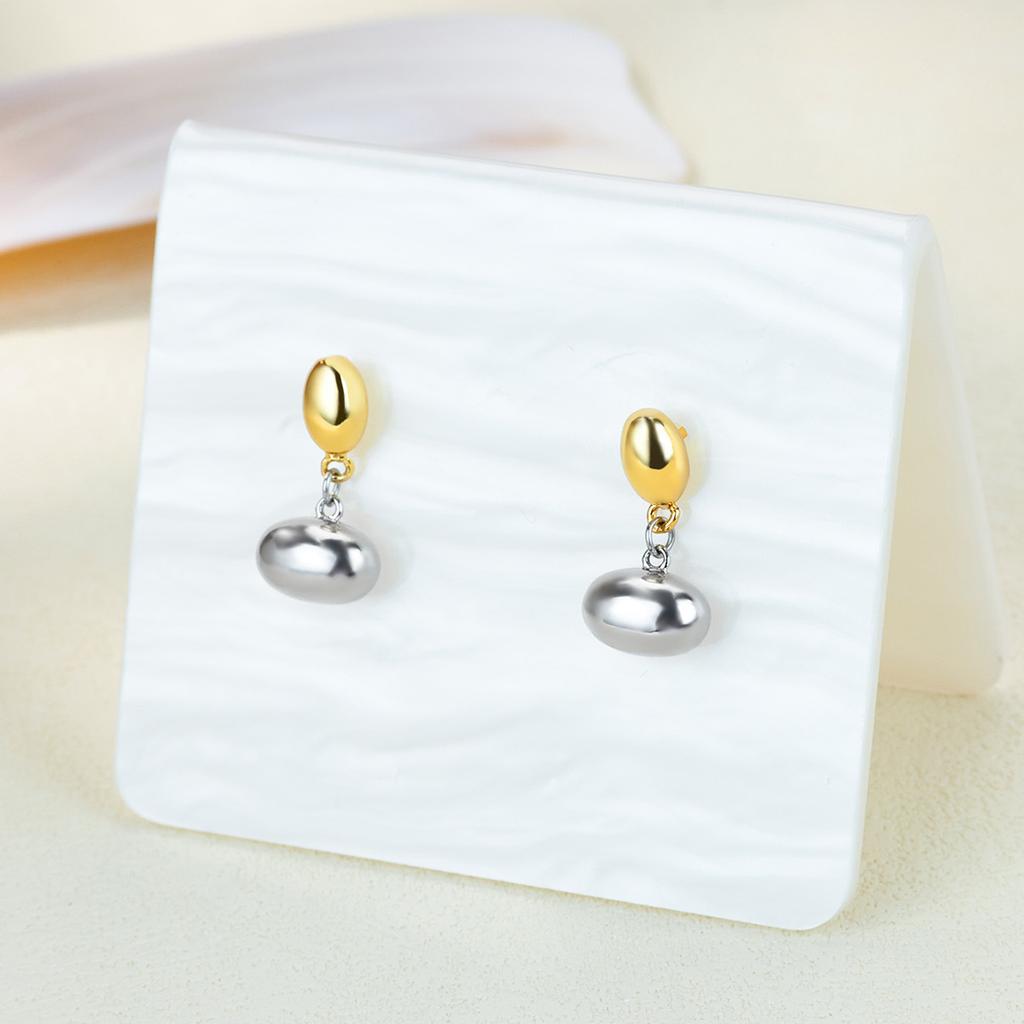 Luxury Double Spliced Oval Stud Earrings For Women Stainless Steel Drop Earring Fashion Aesthetic Christmas Jewelry Gift